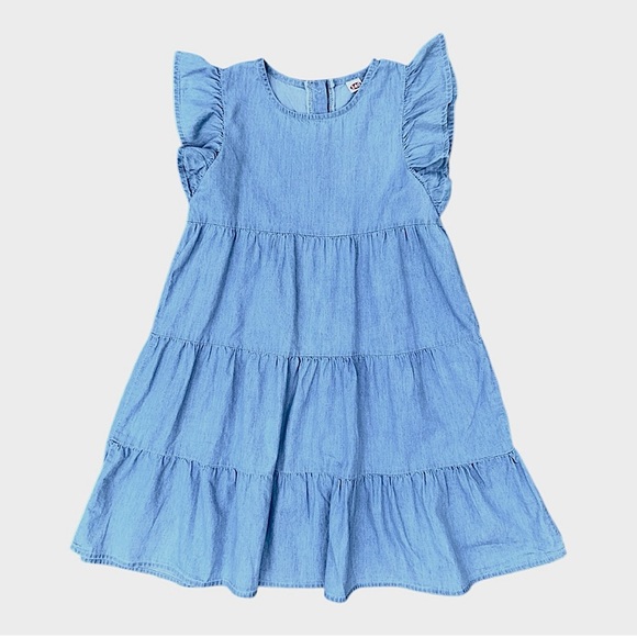 Girls Chambray Flutter-Sleeve Casual Dress Size 7/8 - Picture 2 of 7
